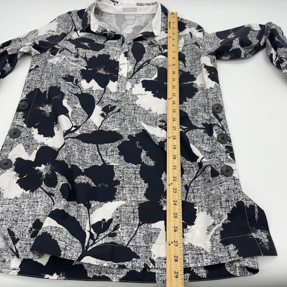 CHICO's Tunic Shirt Floral Black White Womens Size .5 / US S Popover Top - Picture 9 of 10